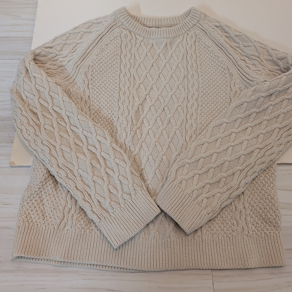 J. Crew 100% Cotton Cable Knit Sweater in Cream/White (Women's Medium)